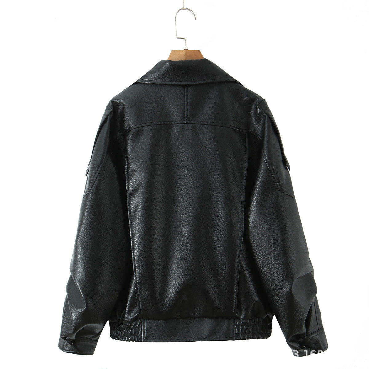 Damen Modische Kunstlederjacke mit erotischem Revers und elastischem Saum Stalluxe