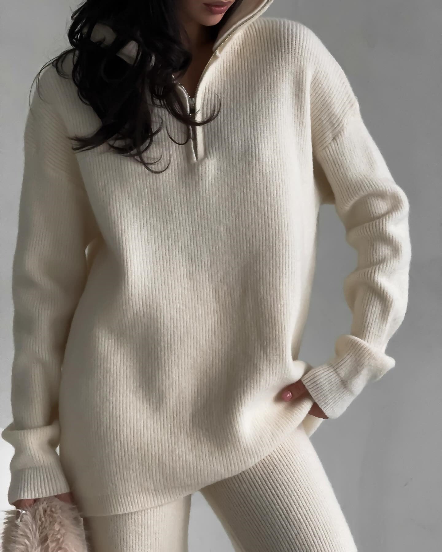 Damen lässiger Strickpullover mit Stehkragen und Reißverschluss Stalluxe