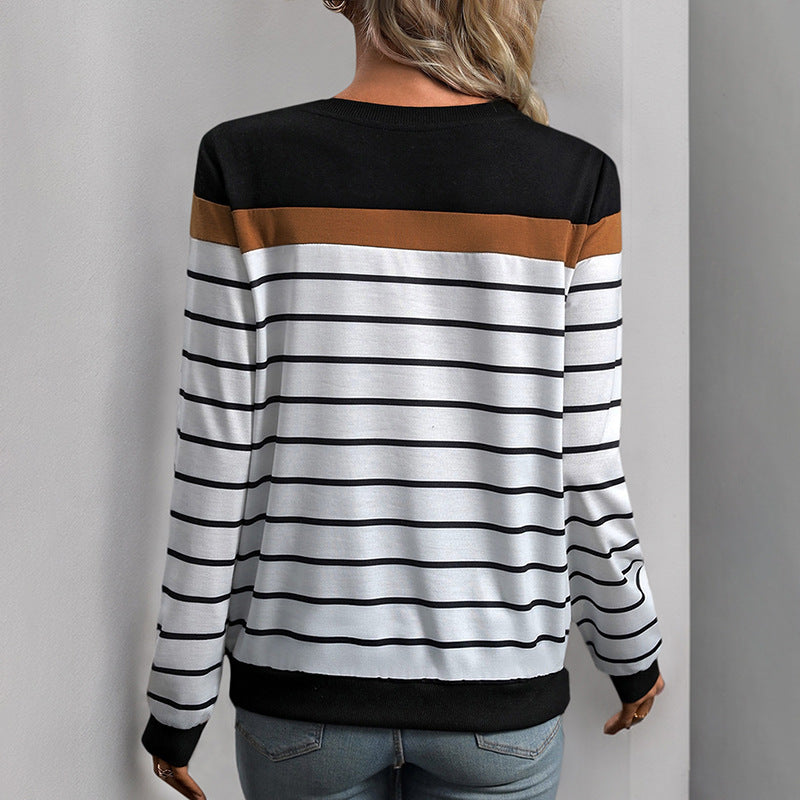 Damen modischer Streifenpullover mit kontrastierenden Ärmeln Stalluxe