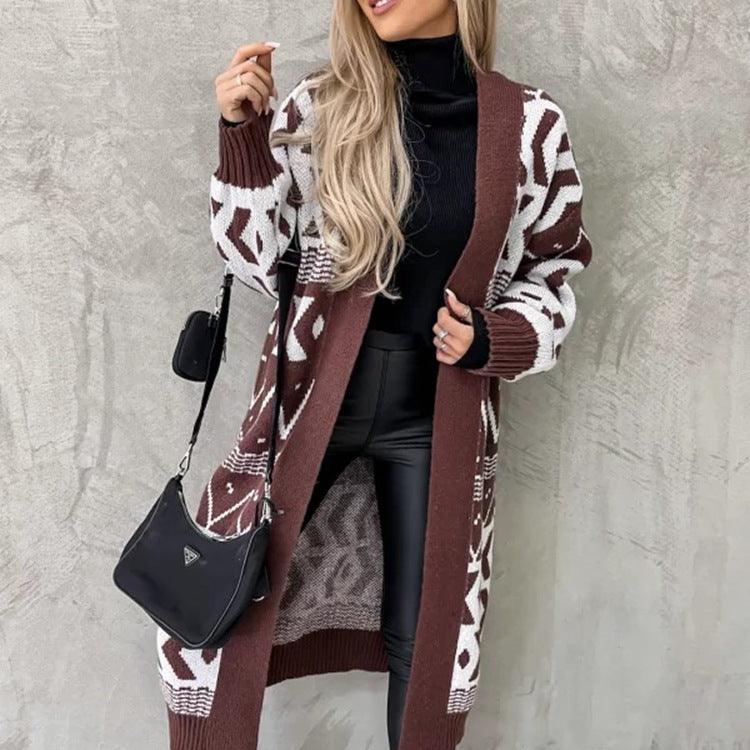 Damen Grobstrick-Cardigan mit grafischem Muster und offenem Schnitt Stalluxe