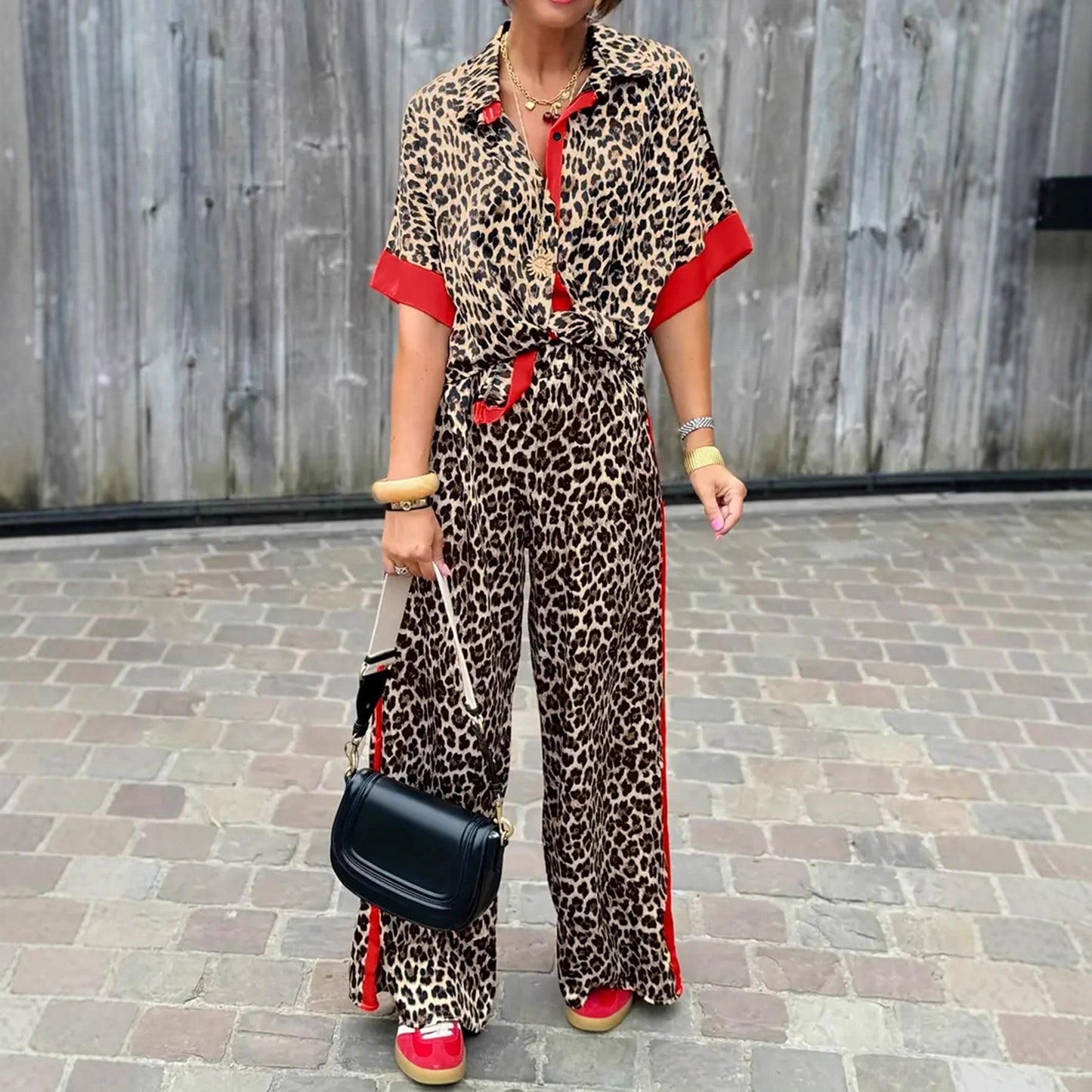 Damen modischer Zweiteiler mit Leopardenmuster Stalluxe