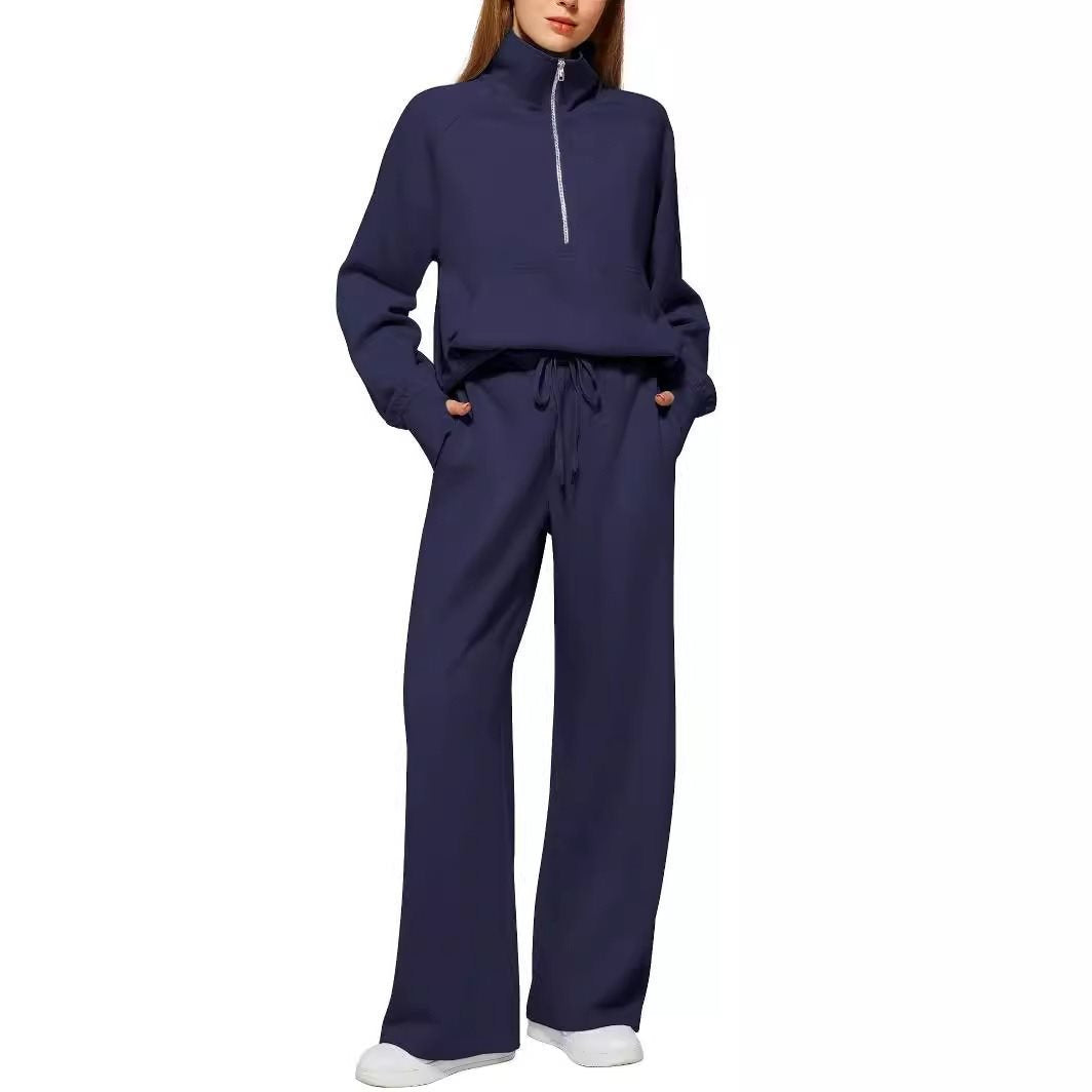 Damen Sportliches Fleece-Kombinationsset mit hohem Kragen und seitlichen Taschen Stalluxe