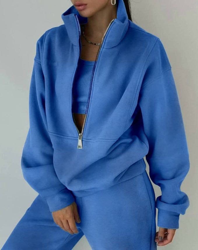 Damen Hochwertiger Zip-Pullover mit hohem Kragen und weicher Innenseite Stalluxe