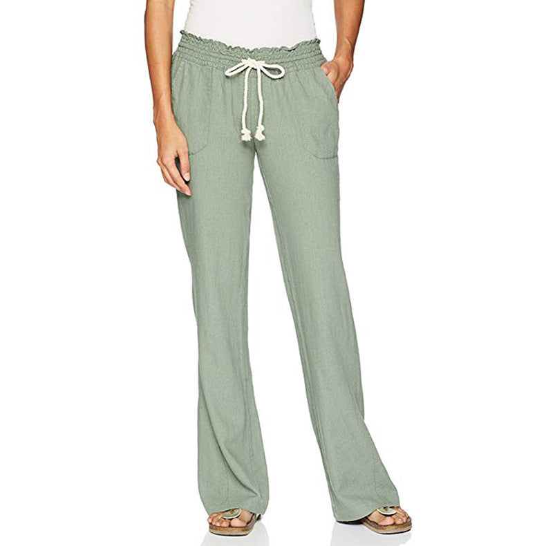 Damen weite Leinenhose mit elastischem Bund und praktischen Taschen Stalluxe