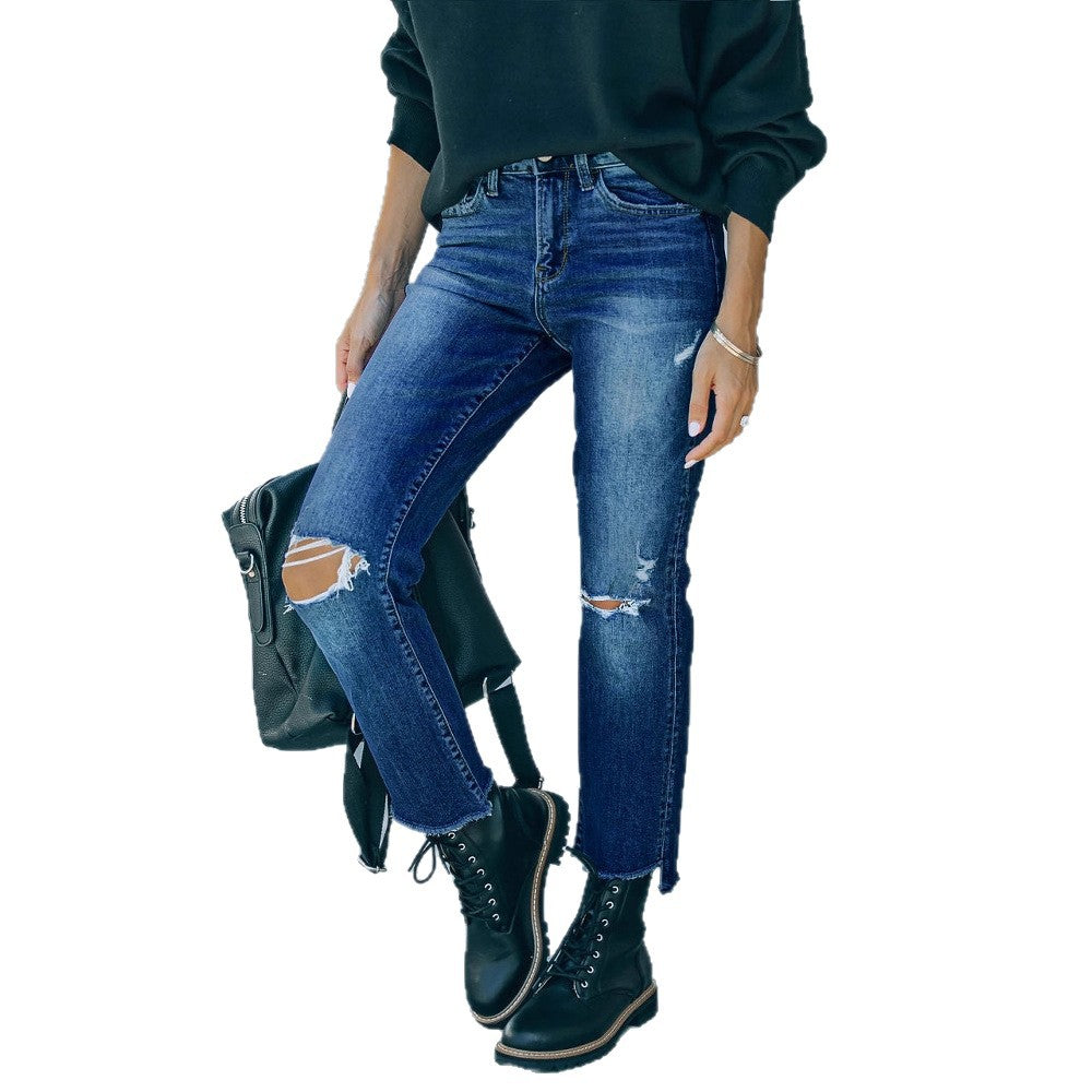 Damen Mom-Jeans im lässigen Used-Look mit modischen Rissen Stalluxe