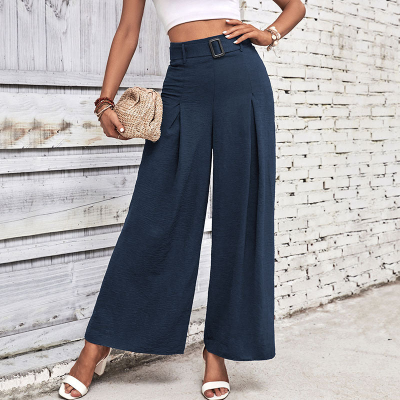 Damen Weite Hose mit eleganten Falten und hochwertigem Taillengürtel Stalluxe