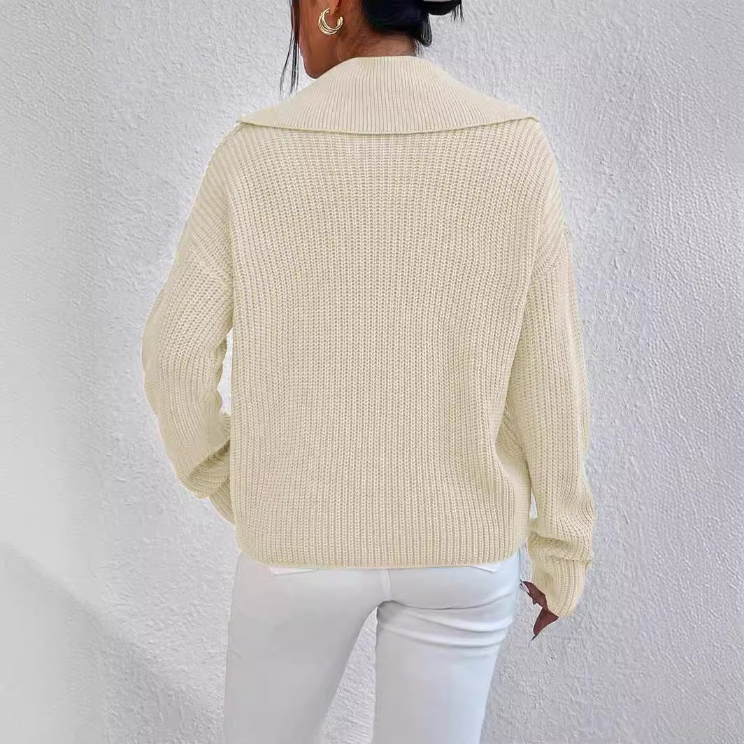 Damen eleganter und lässiger Strickpullover mit Kragen und Knopfleiste Stalluxe