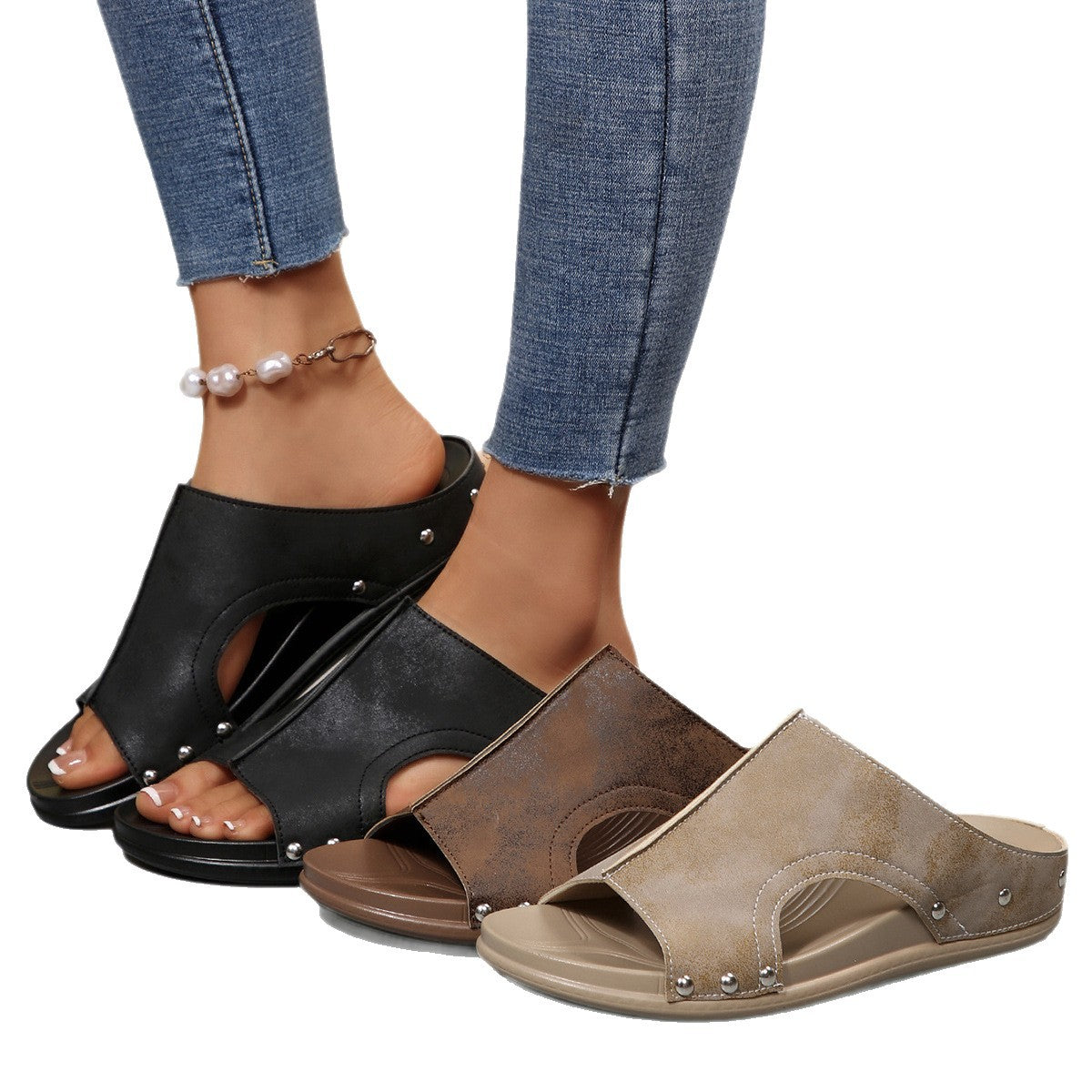 Damen Komfortable Slide-Sandalen mit modischem Cut-Out-Design und elegantem Strassbesatz Stalluxe