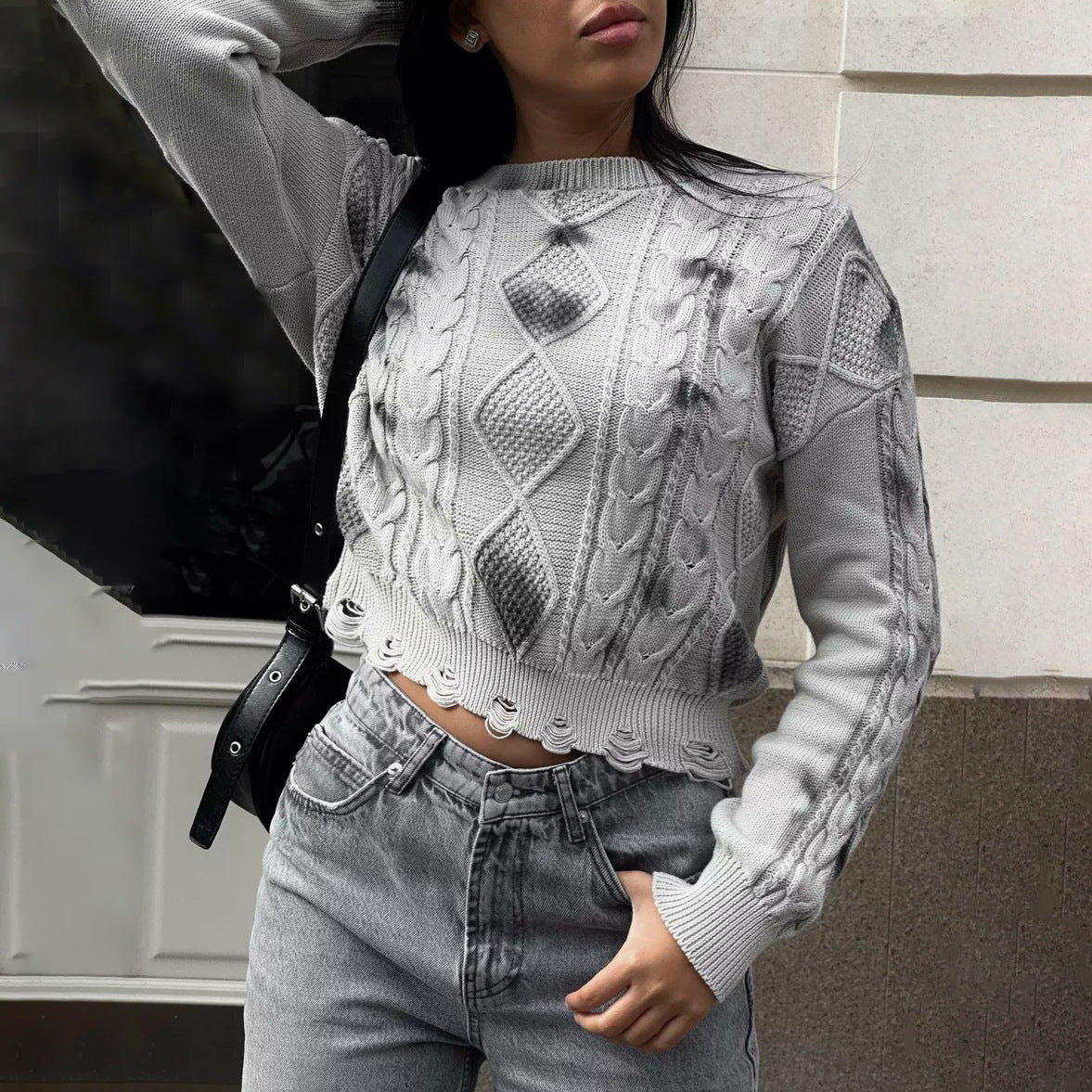 Damen Strickpullover mit strukturiertem Zopfmuster und lässigem Schnitt Stalluxe