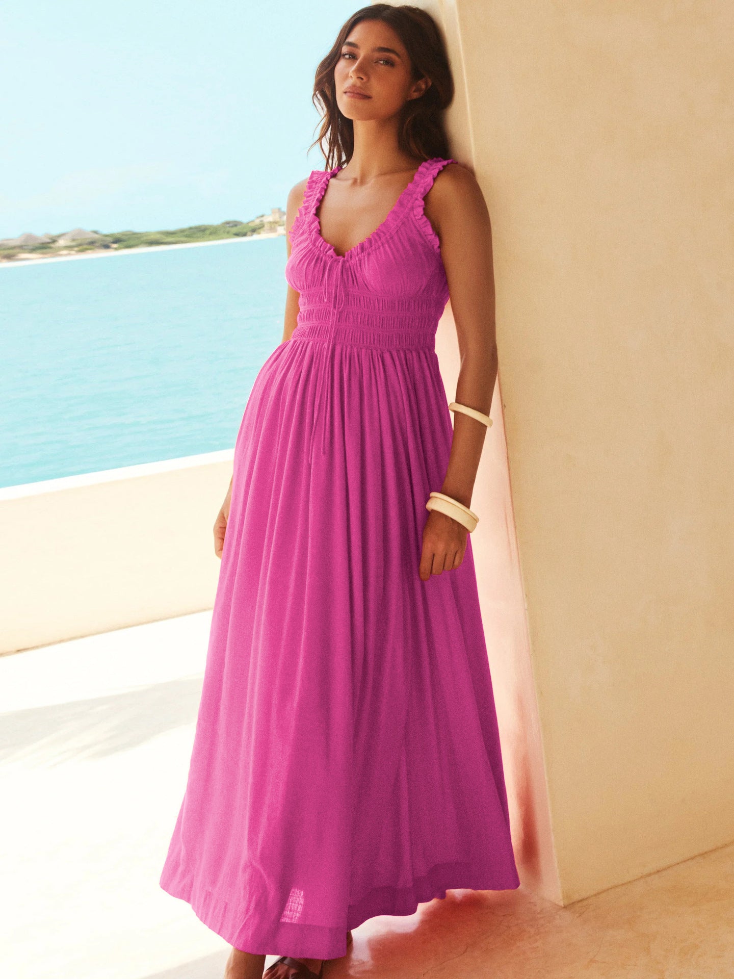 Damen Maxikleid mit Raffungen und Rüschendetails Stalluxe