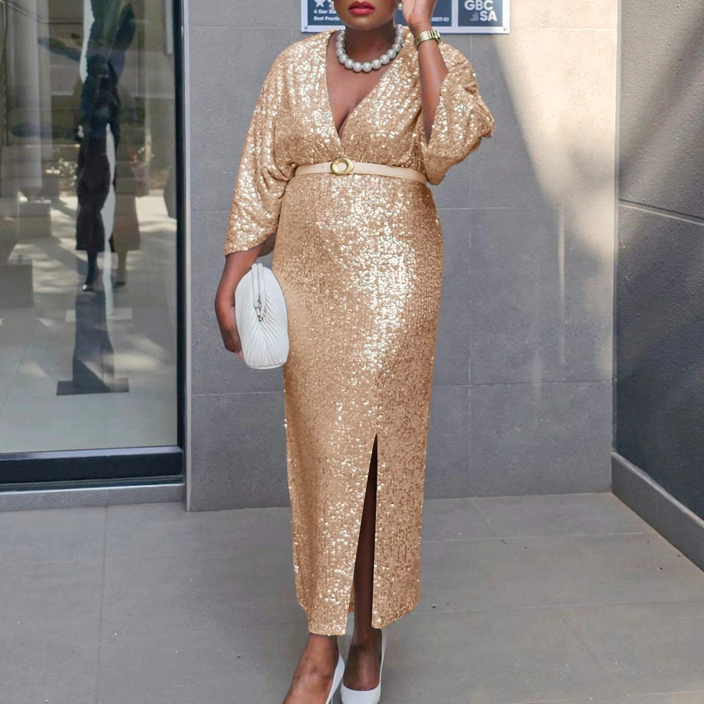 Damen Maxikleid mit Pailletten Stalluxe