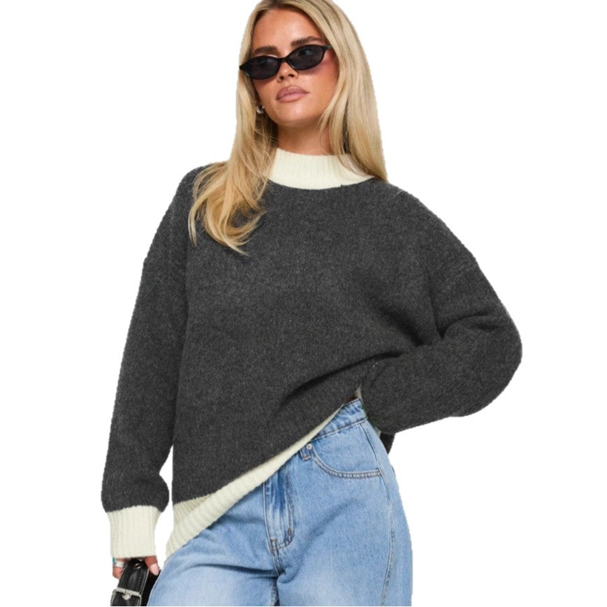 Damen Oversized Strickpullover mit hochabschließendem Kragen Stalluxe