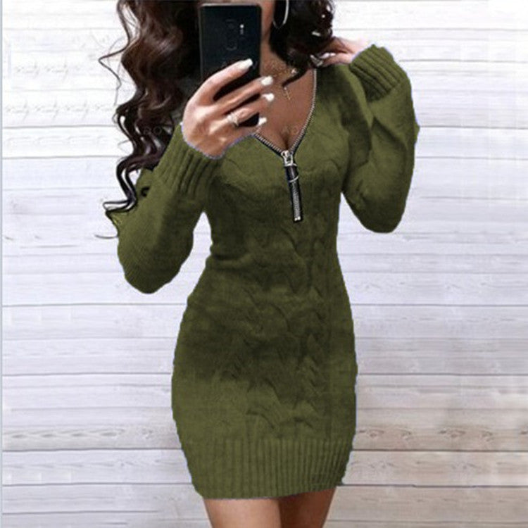 Damen Strickkleid mit detailreicher Zipper-Front und stilvollem Rautenmuster Stalluxe