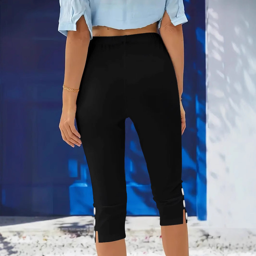 Damen Capri-Hose mit modischen Knopfdetails Stalluxe