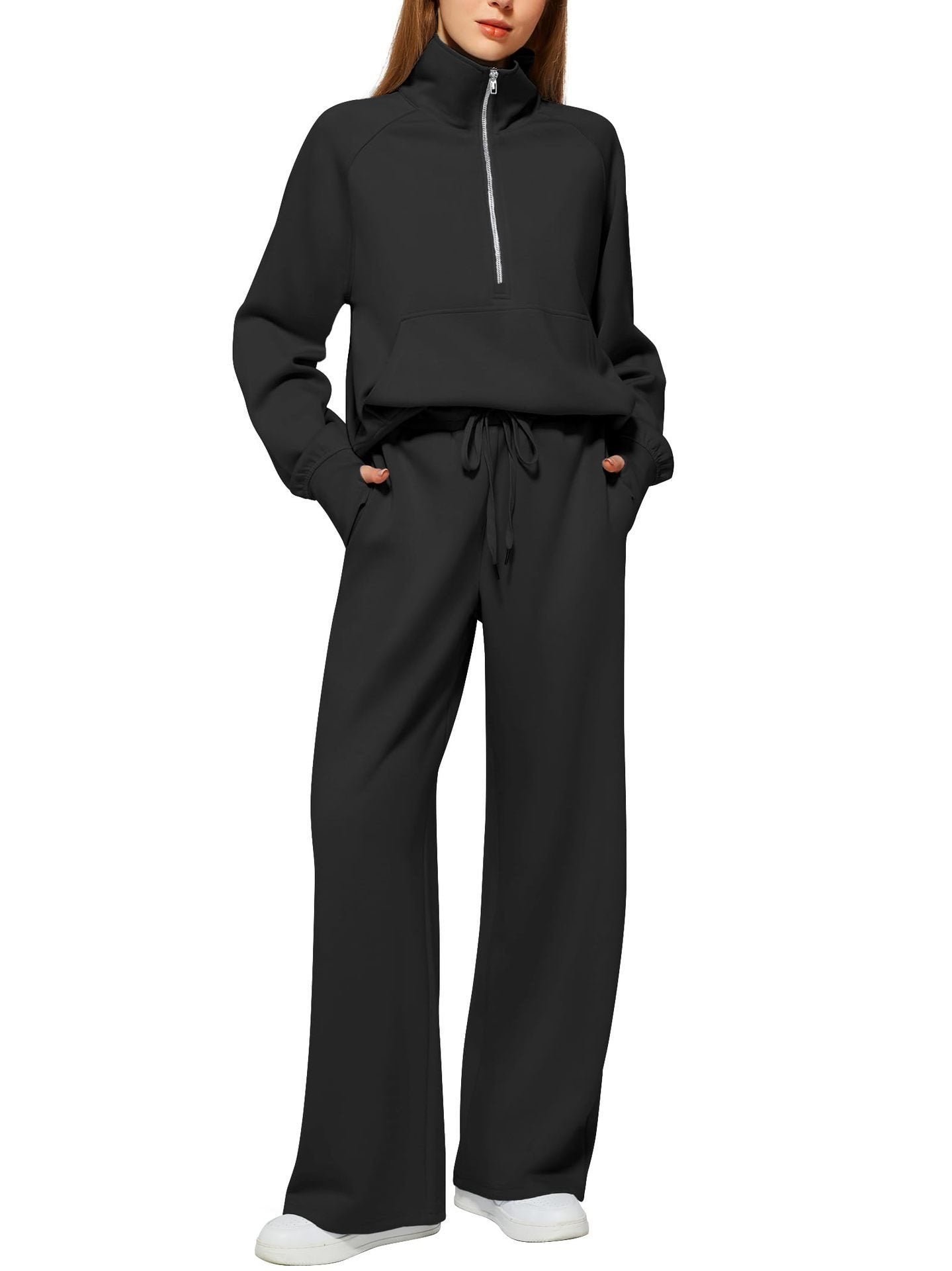 Damen Sportliches Fleece-Kombinationsset mit hohem Kragen und seitlichen Taschen Stalluxe