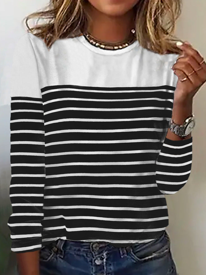 Damen Lässiges Rundhals Longsleeve mit Streifenmuster Stalluxe