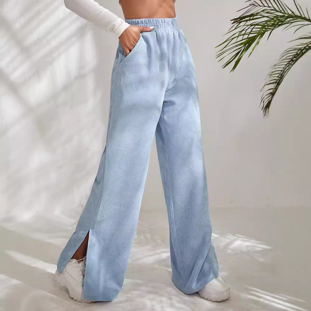 Women's Ribbed Wide-Leg Trousers Stalluxe