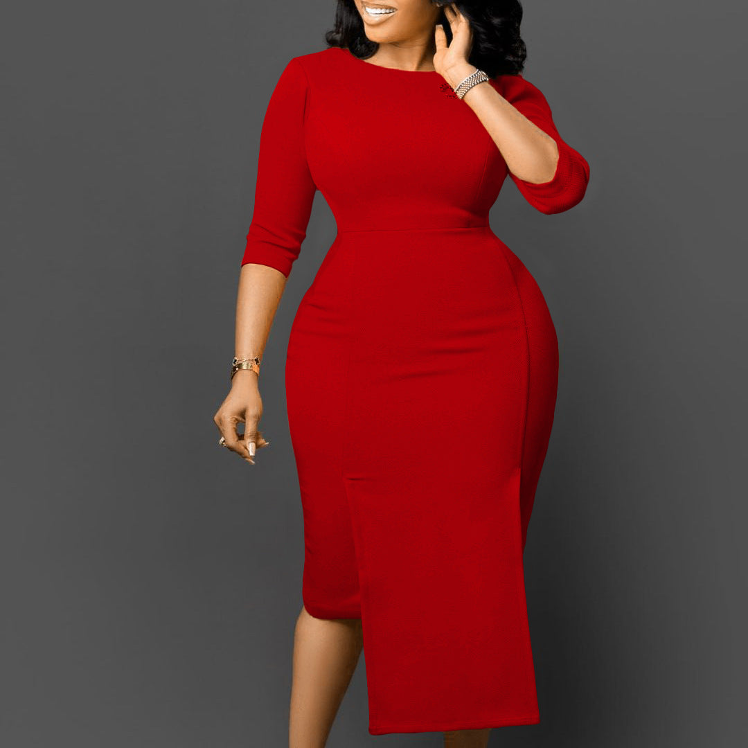 Damen Elegantes Figurformendes Kleid mit asymmetrischem Saum Stalluxe