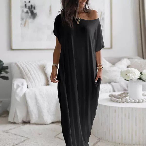 Damen oversized Maxikleid mit praktischen Seitentaschen und tiefem Ausschnitt Stalluxe