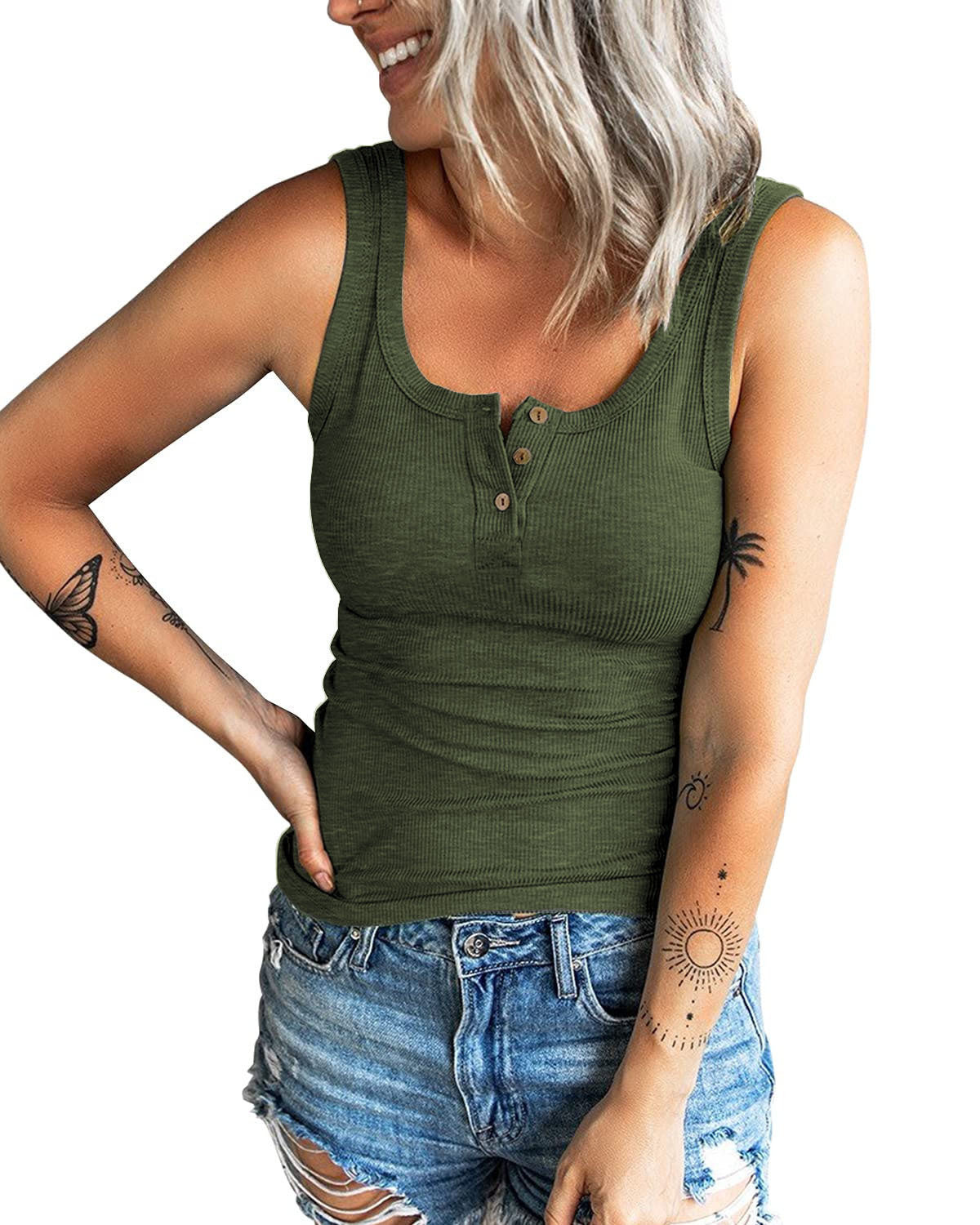 Damen Rippstrick Knopf-Oben Tank Top Stalluxe