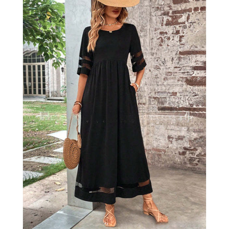 Damen luftiges Maxikleid mit transparenten Ärmeln und charmantem Schnitt Stalluxe