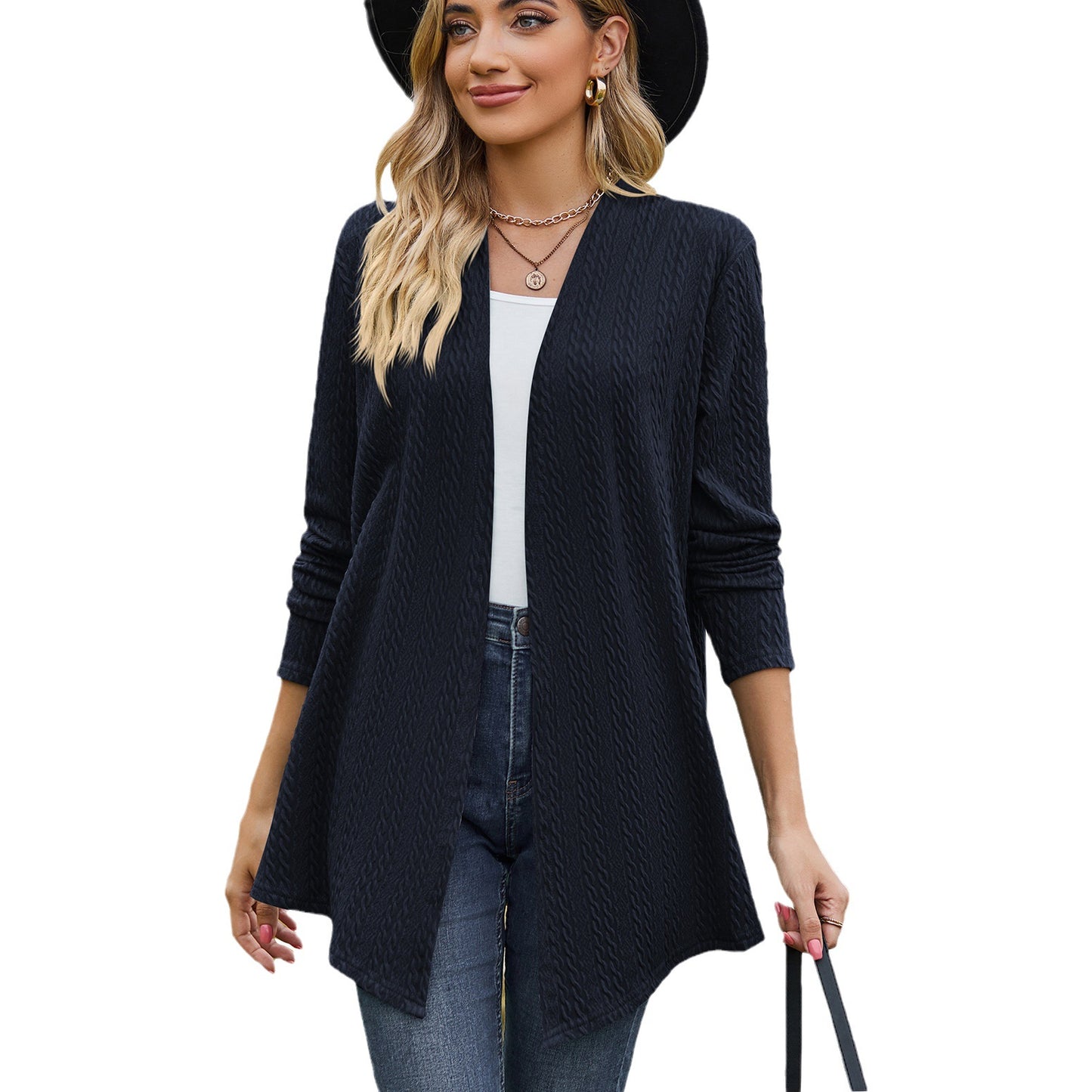 Damen Strickjacke mit modernem Wellenmuster und offenem Design Stalluxe