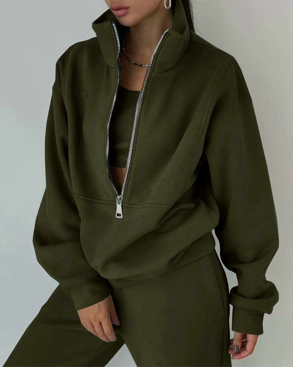 Damen Hochwertiger Zip-Pullover mit hohem Kragen und weicher Innenseite Stalluxe