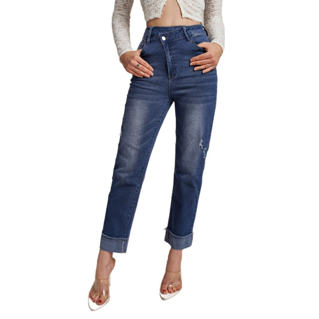 Damen elegante High-Waist Jeans mit modischem Used-Look Stalluxe