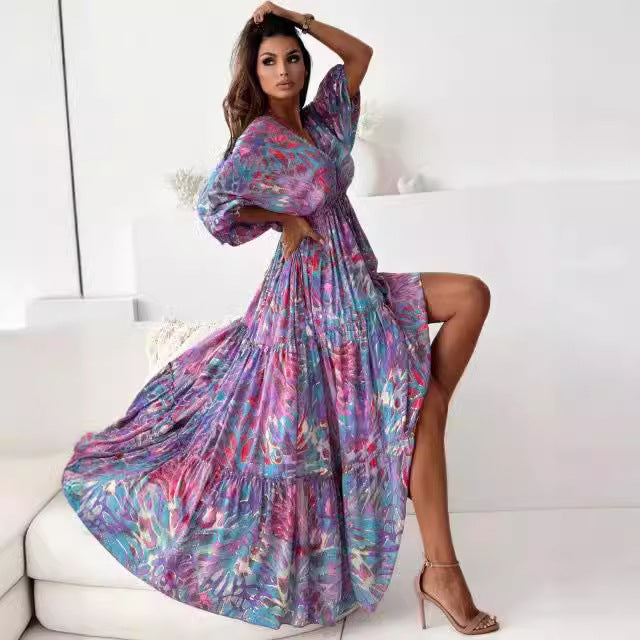 Damen Maxikleid mit floralem Design und hohem Schlitz Stalluxe