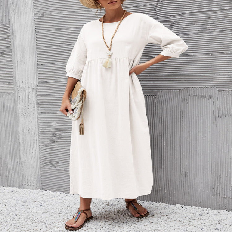 Damen Maxikleid mit eleganter Taillierung und voluminösen Ärmeln Stalluxe