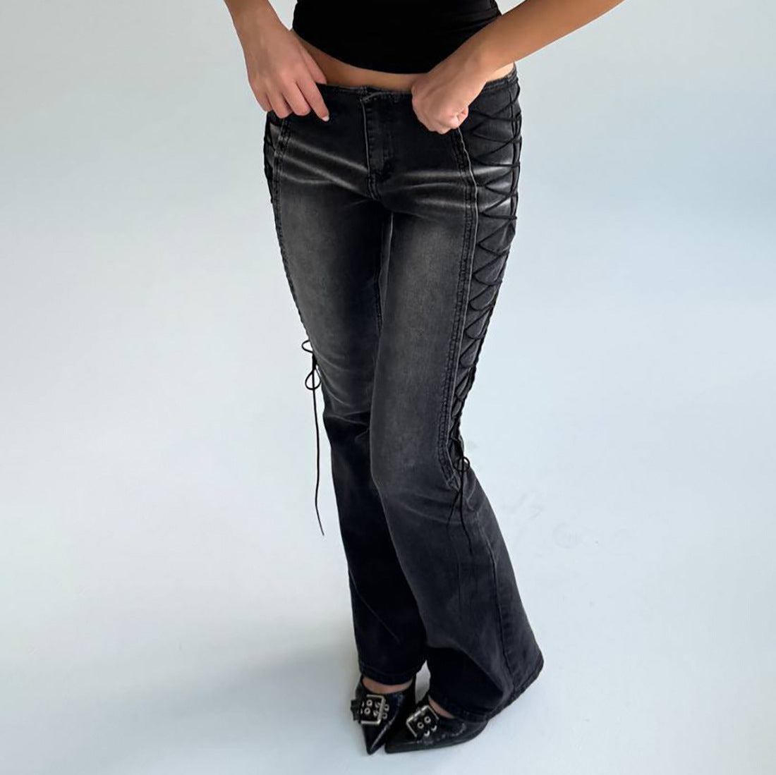 Damen Flared Jeans mit innovativem Schnür-Design Stalluxe