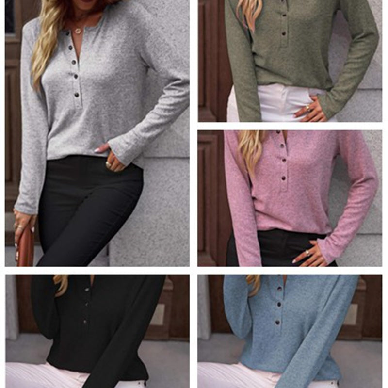 Damen Bequemes Langarmshirt mit Knopfdetail Stalluxe