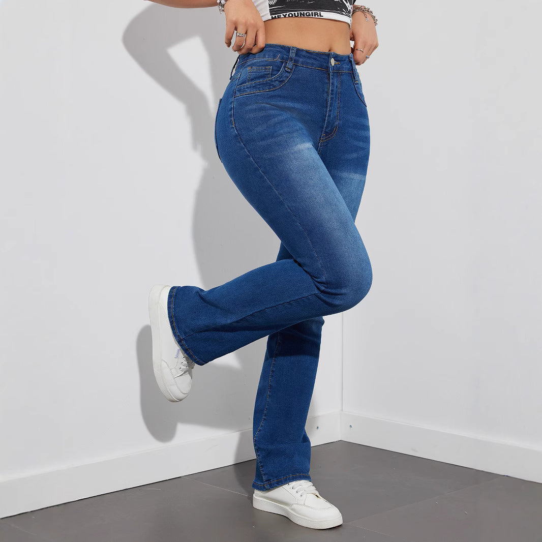 Damen Flared Jeans mit hoch tailliertem Schnitt und elastischem Bund Stalluxe