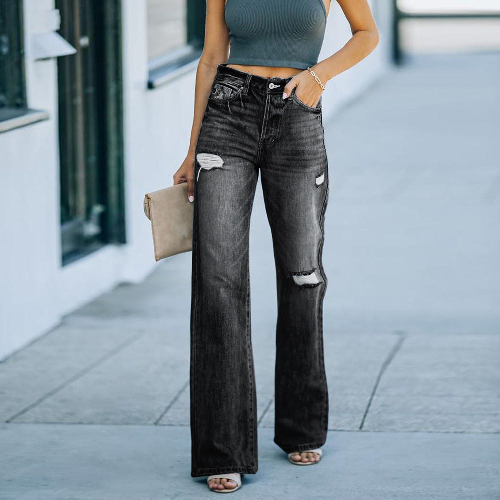 Damen Weit geschnittene Jeans mit modischen Destroyed-Details Stalluxe