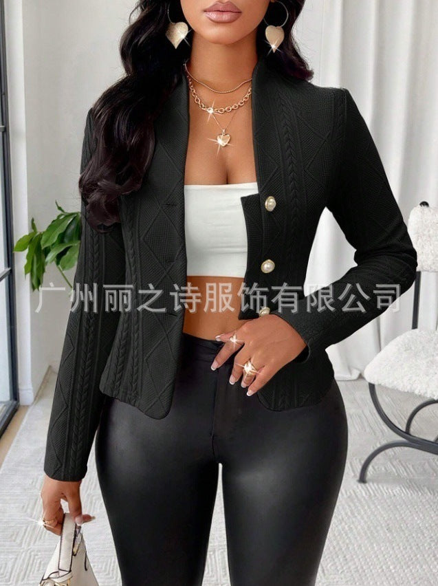 Damen Mode Blazer mit strukturiertem Design und glänzenden Knöpfen Stalluxe