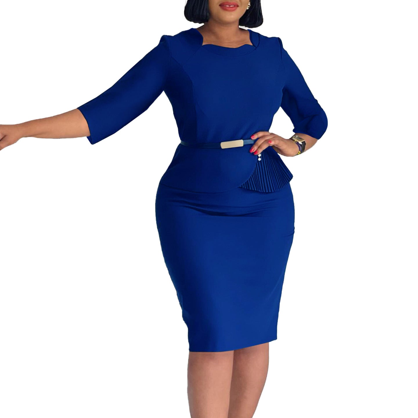 Damen Figurbetontes Kleid mit Raffungen und Gürtel Stalluxe