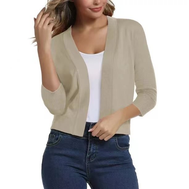 Damen lässige Strickjacke mit offenen Front und 3/4-Ärmeln Stalluxe