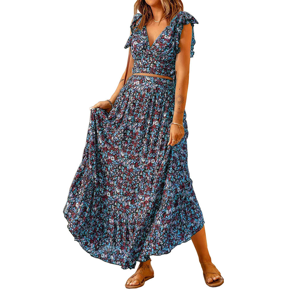 Damen Maxikleid mit floralem Design und ausgestellten Ärmeln Stalluxe