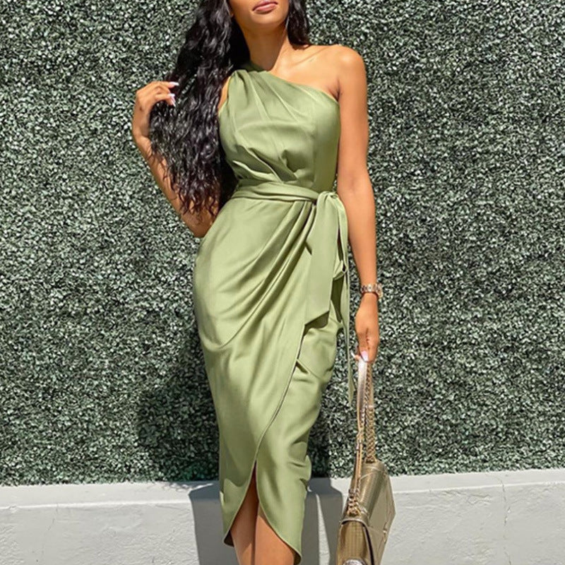 Damen Elegantes Wickelkleid mit asymmetrischem Schnitt und Taillengürtel Stalluxe