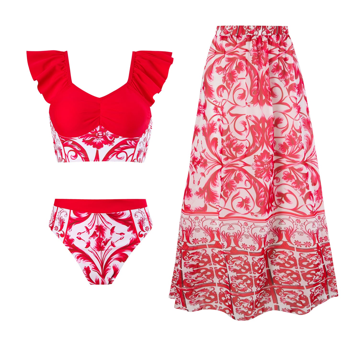 Damen Badeanzug-Set mit elegantem Rüschenschnitt und floralem Design Stalluxe