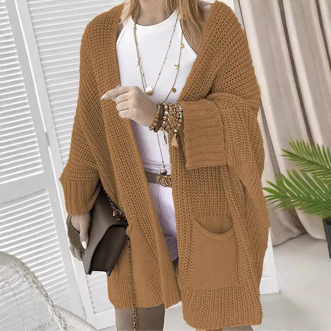 Damen Lässiger Strickcardigan mit praktischen Taschen und voluminösen Ärmeln Stalluxe