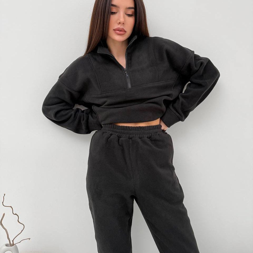 Damen Fleece Freizeitanzug mit Reißverschluss und elastischem Bund Stalluxe