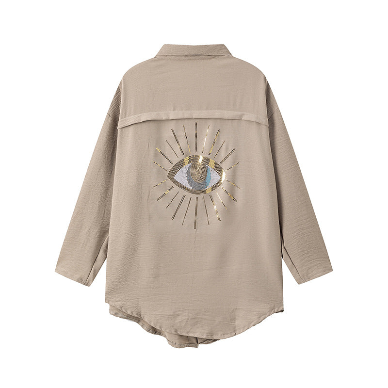 Damen Langarm-Hemdjacke mit auffälligem Augenprint Stalluxe