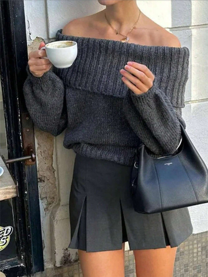 Damen Oversized Pullover mit weitem Kragen und Rippstrick Stalluxe
