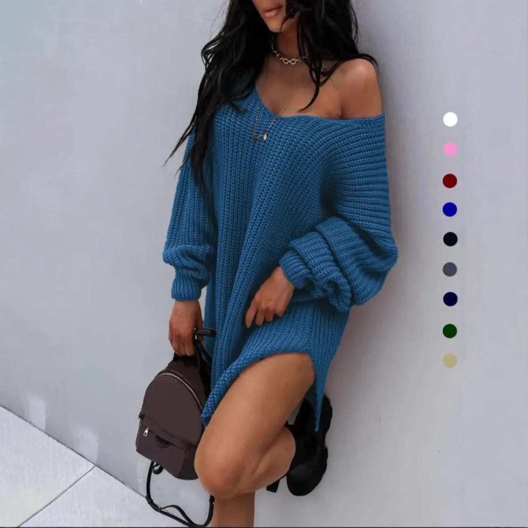 Damen Oversize Strickkleid mit weitem Rundhalsausschnitt und lässiger Passform Stalluxe