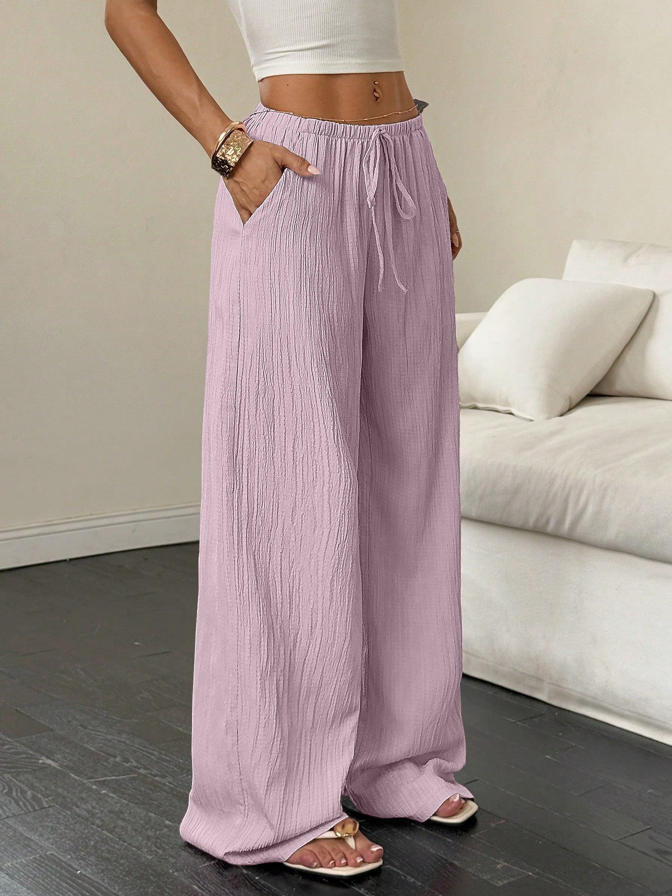 Damen Weite Hose mit elastischem Bund und seitlichen Taschen Stalluxe