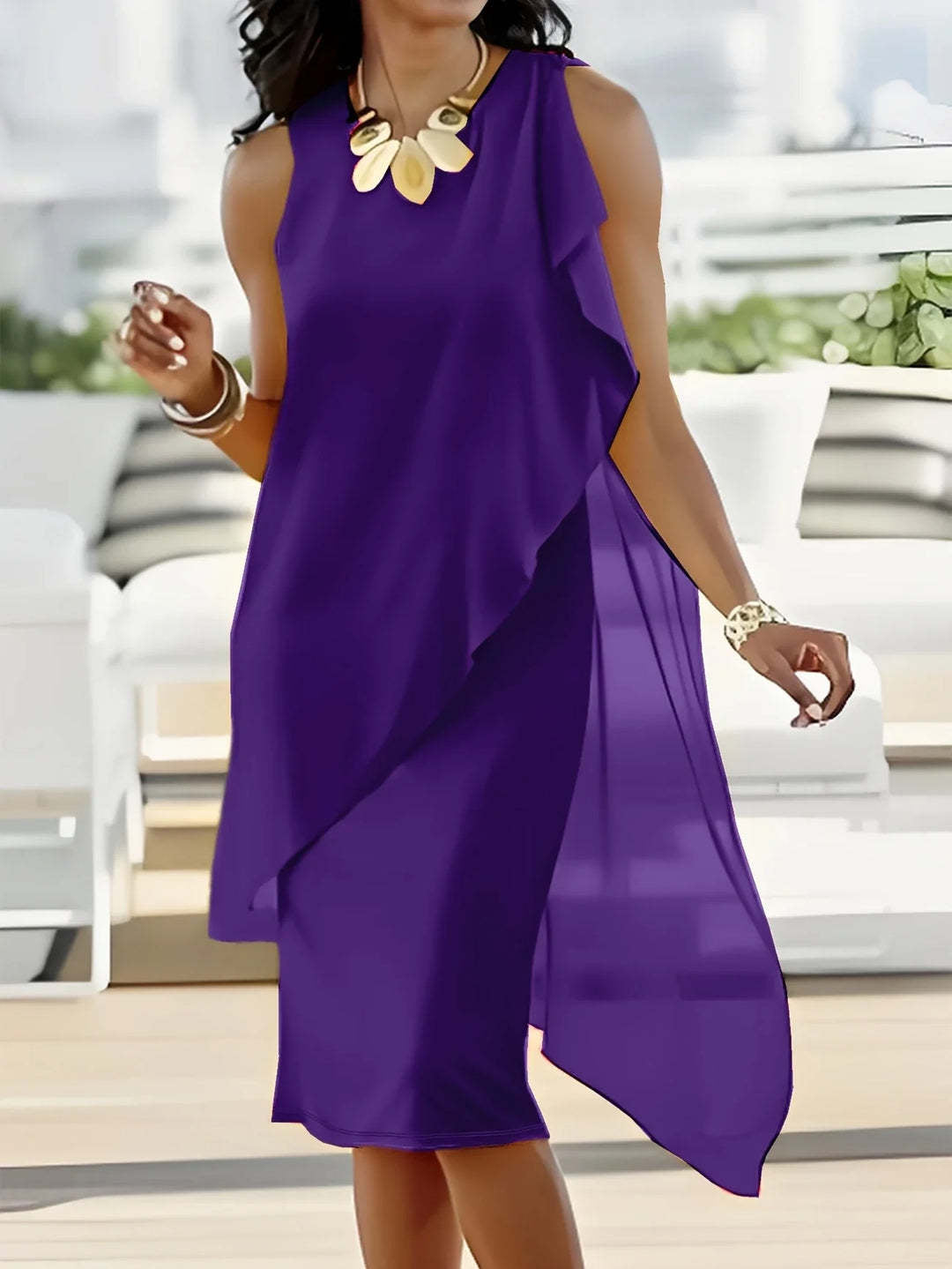 Damen asymmetrisches Chiffonkleid mit fließendem Schnitt Stalluxe