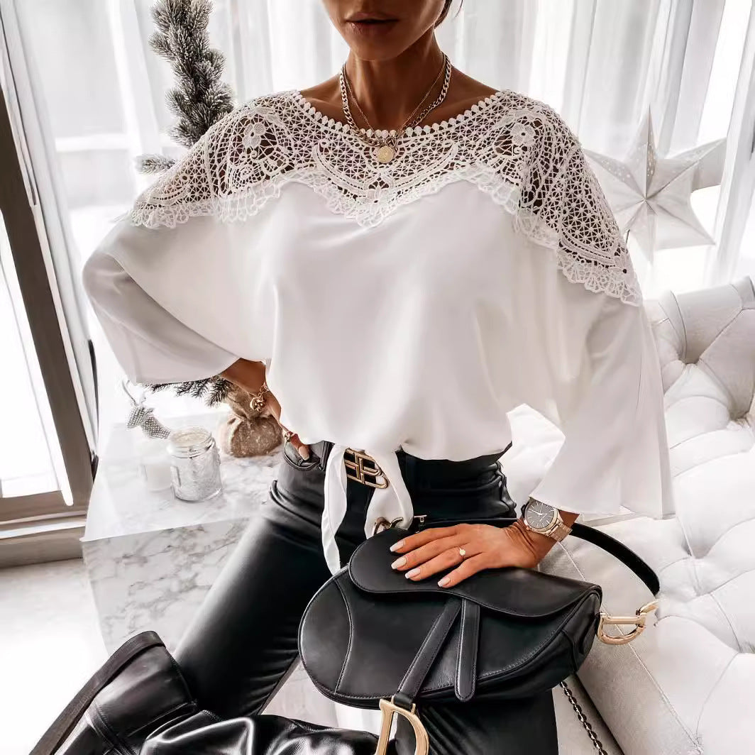 Damen Elegante Bluse mit Spitzenpartie Stalluxe