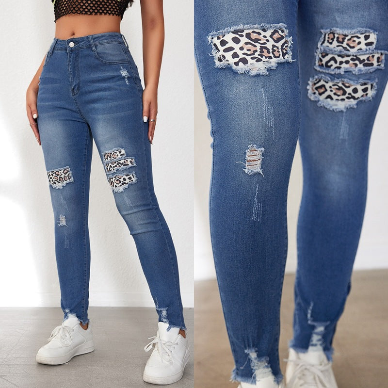 Damen Skinny Jeans mit animalischen Applikationen und Distressed-Effekten Stalluxe