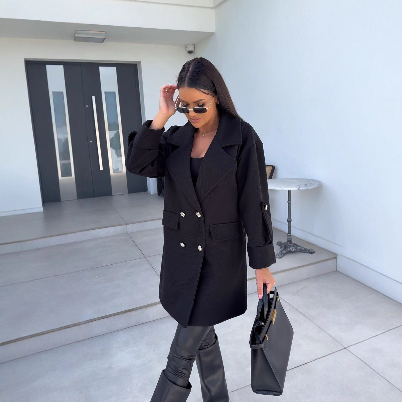 Damen Eleganter Oversized-Doppelreiher-Mantel mit strukturiertem Obermaterial Stalluxe